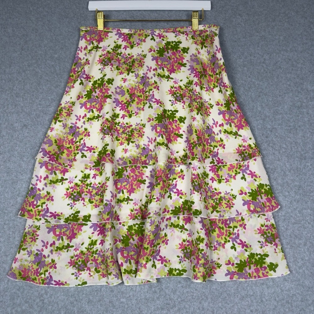 Liz Claiborne Skirt Womens 10 Floral Silk Tiered A-Line Fairy Cottage Y2K Boho